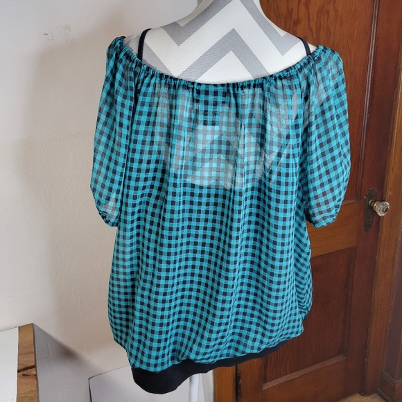Womans Lane Bryant Teal/Black Check Top Attached Knit Cami/Bottom Band S 22/24 - Picture 6 of 9